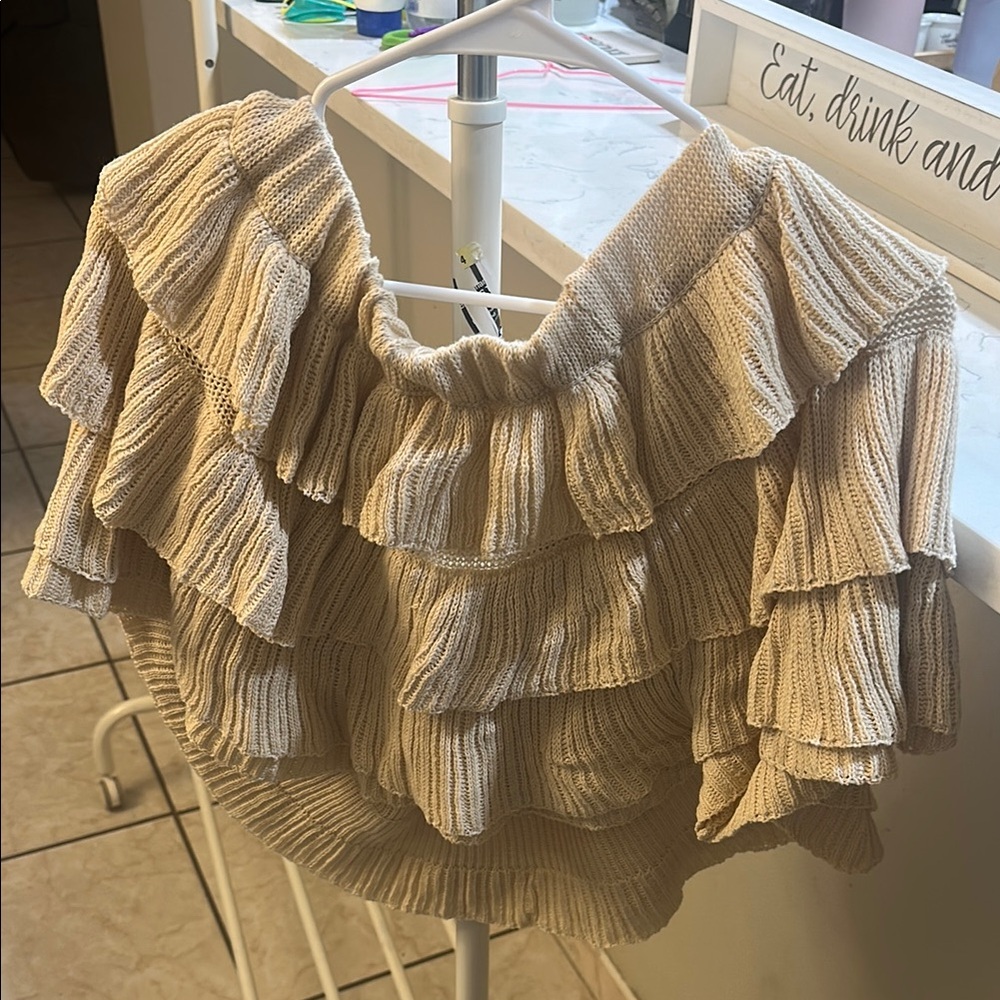 Cream Ruffled Knit Top